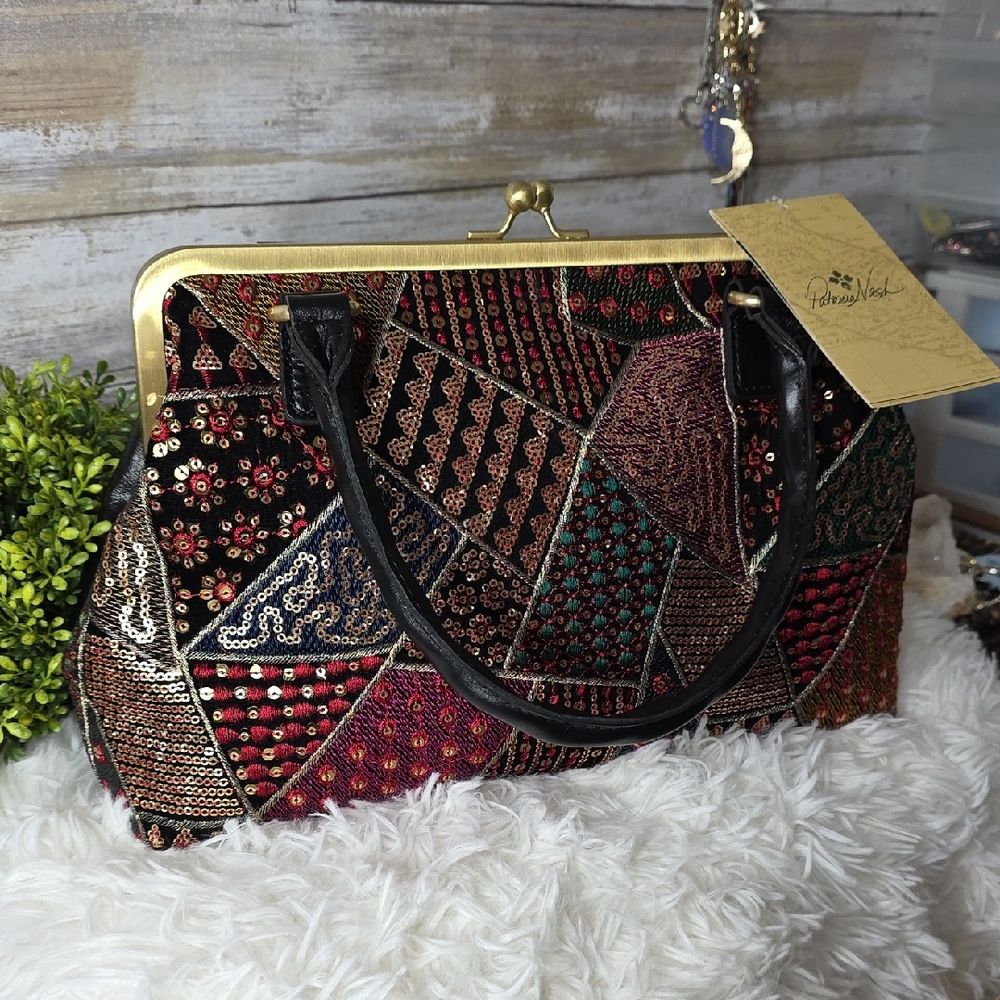 NWT RARE Patricia Nash Patchwork Sequin Satchel
